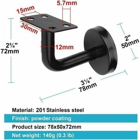 Lot de 8 Pièces Supports de Main Courante d'Escalier,Supports de Rampe d'Escalier, en Acier Inoxydable, Charge maximale 60 kg, Pour Rampes d'Escalier Intérieures et Extérieures (Noir) (1/5)