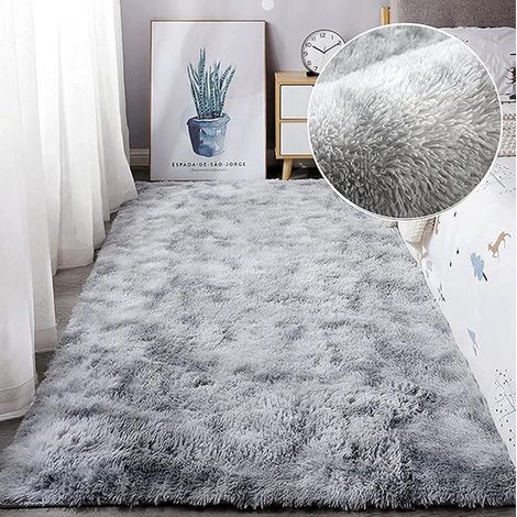 Tapis de Sol, de Salon, de Chambre, antidérapant, Shaggy intérieur Chambre, (Gris Blanc, 80 x 120 cm) (1/5)