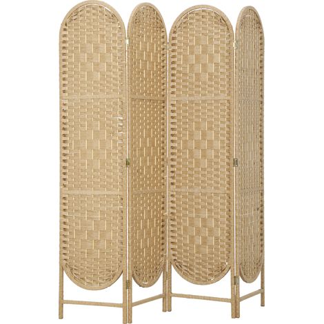 HOMCOM biombo separador de ambientes de 4 paneles, 160x170 cm, plegable, bohemio, con parte superior arqueada, tejido a mano, divisor ligero, natural (1/5)