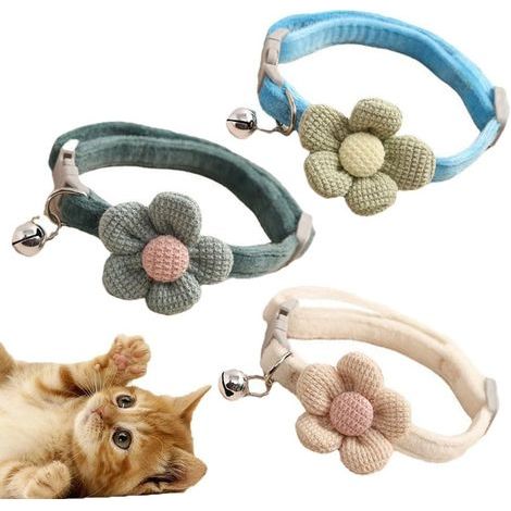 3 Pièces Colliers pour Chats avec Clochettes,Colliers Réglables en Fleurs, Accessoires Mignon pour Chat, Collier Chats Anti Étranglement Chatons Chiots Réglable avec Clochette et Boucle de Sécurité (1/4)