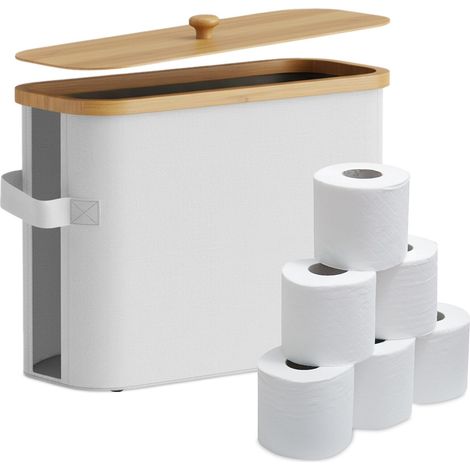 Rangement Papier Toilette, 12 Rouleaux, H x L x P: 33 x 45 x 16 cm, Tissu, Bambou, Blanc (1/5)