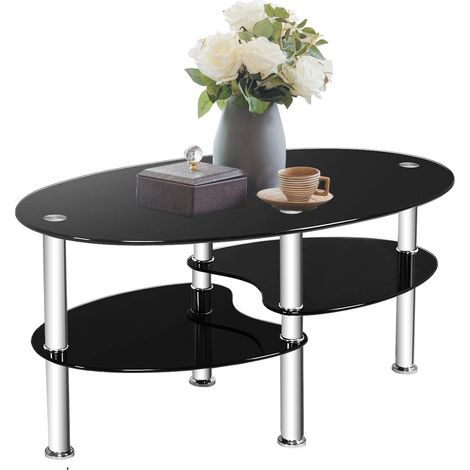COSTWAY Couchtisch, Glas-Beistelltisch, Wohnzimmertisch, Sofatisch, Teetisch fuer Heim und Buero, Kaffeetisch dreistufig Schwarz (1/5)