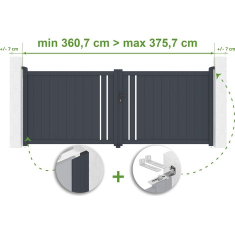 Portail battant ajustable en largeur GIONA 3,5m H.140cm Aluminium Gris Anthracite (1/4)