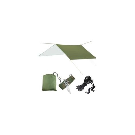Tente Pare-Soleil Imperméable 3x3m, Bâche UV Double Toit pour Plage et Camping, avec Haubans et Piquets Inclus (1/4)