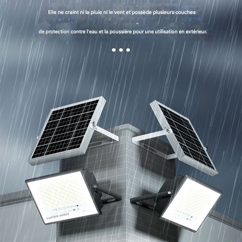 projecteur solaire exterieur 72 led 50w tres puissant avec telecommande et capteur de lumiere ip67 pour jardin rue et cour (1/3)