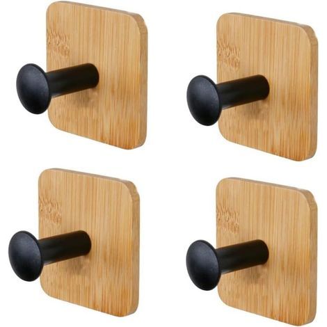 Porte-manteau mural en bois 35 mm – Lot de 4 crochets – Fixation sans perçage – Surface givrée antidérapante pour 3 kg (1/5)