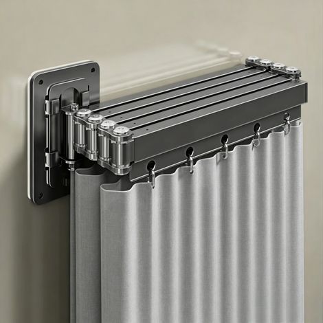 Rideau de douche pliant rail aluminium sans perçage, séparateur salle de bain en polyester imperméable 3 plis pour séparation sec humide