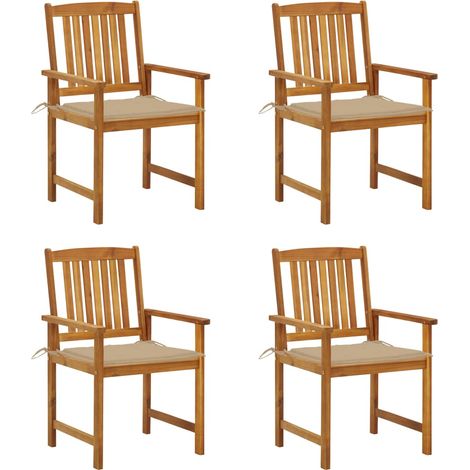 4 pcs Chaises de jardin avec coussins, Fauteuils Extérieur, Sièges confortable Bois d'acacia massif BGT28540 (1/5)