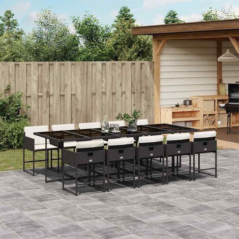 Ensemble de repas de jardin 11 pièces, 10 chaises, coussins, noir, résine tressée - PANGIVO (1/5)