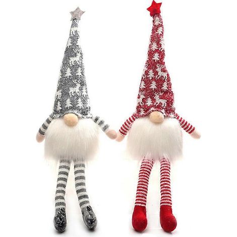 MIMIGO Pack de 2 gnomos navideños luminosos, gran gnomo sueco Tomte de peluche de piernas largas con luces LED, adornos navideños de Papá Noel escandinavo para las fiestas de invierno. (1/3)