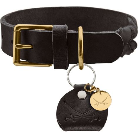 HUNTER SANSIBAR SOLID - Collare per cani in pelle resistente, maneggevole, 60 (M-L), colore: Nero (1/5)