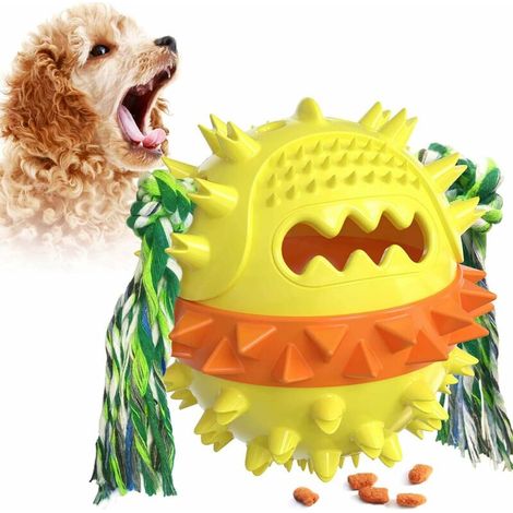 Dog Chew Toy, Dog Toothbrush Toy Flowing Food Ball with Teeth Cleaning Rope for Puppy Dogs (Yellow) (1/5)