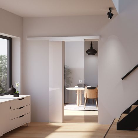Schulte – Porte coulissante en verre transparent 75 x 203 cm – Système en applique peu encombrant – Verre de sécurité 8 mm – Rail aluminium inoxydable