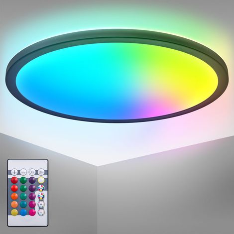 Plafonnier LED ultra-plat Ø42cm rond 22W 2700lm 4000K + RGB avec rétroéclairage – Éclairage moderne design pour salon, chambre, Salle de jeux, bureau, couloir, entfant