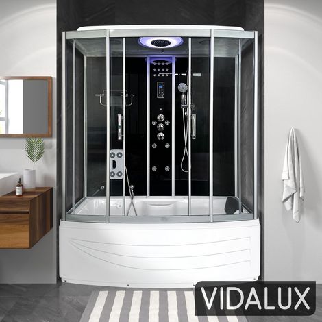 Vidalux SS1700 Steam Shower Whirlpool Bath 1700 x 900 Black Glass