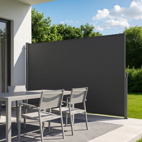 Store Latéral Rétractable 180x300 cm, Brise-Vue Rétractable pour Terrasse, Jardin, Balcon et Piscine, Toile Polyester 180 g/m², Imperméable, Protection Solaire, Délimitation de l'Espace, Gris (1/5)