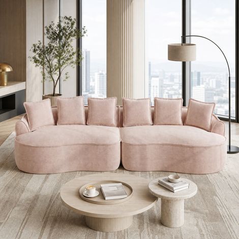 Canapé modulable 4 places 320x114x67 cm en tissu chenille rose, sans montage pour salon FloraGrace (1/5)