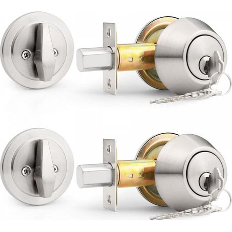 Serrure de sécurité à cylindre à clé latérale en nickel satiné brossé avec poignée à clé, 2 pièces (1/5)
