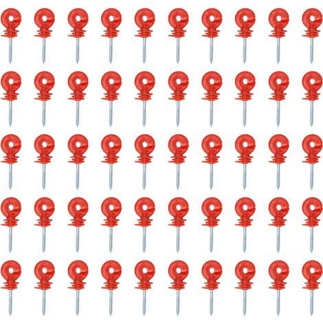 50 Pcs Electric Fence Insulator with Screw Grid System Accessories and Ring for Animal Breeding Electronic Fencing Used on Wooden Post (Red)