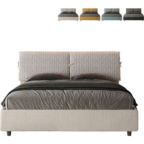 Letto matrimoniale con rete imbottito 160x190 tessuto Aragona 1 bianco Mados (1/5)