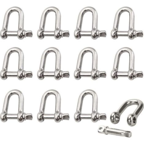Grillete de acero inoxidable de 12 piezas, grillete de acero inoxidable M4, grillete de elevación, grillete con anilla en D para cadena, pasador de grillete, lazo de tornillo, grillete recto, sello, c