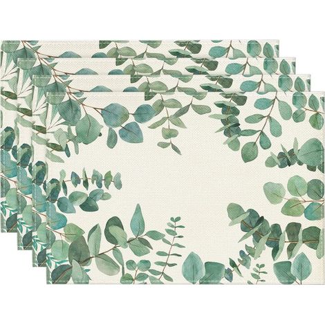Décoration de cuisine pour mariage, décoration intérieure et extérieure pour les fêtes de fin d'année et le salon, chemin de table en lin 33180cm, motif de feuilles vertes printanières et de plantes. (1/5)