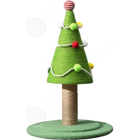 1 Árbol para gatos, con forma de árbol de Navidad, de sisal natural, con 3 anillos, pompones y una plataforma de base estable, ideal para gatos de interior. (1/5)