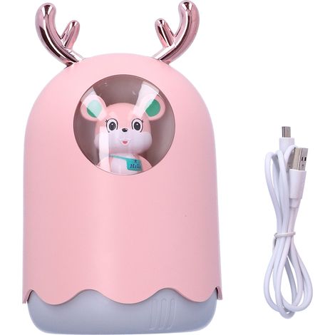Humidificateur d'air à brumisation aromatique avec branchement USB, petit humidificateur de bureau pour bébé et usage domestique, veilleuse colorée USB, humidification pure aux ions négatifs, rose. (1/5)