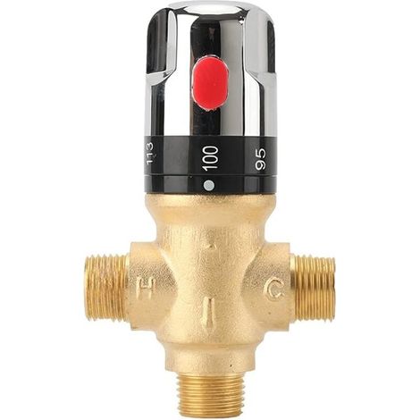 Robinet de douche thermostatique, raccord fileté 1/2 pouce, échelle Fahrenheit, matériau laiton, conception monobloc, finition dorée. (1/5)