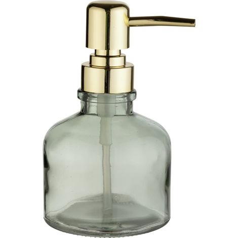Distributeur de savon Atessa Mint, distributeur à pompe en verre avec tête de pompe dorée, rechargeable jusqu'à 200 ml de savon liquide, petit distributeur de savon pour lavabo, Ø 8 x 14 cm (1/3)