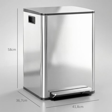 Poubelle à 2 compartiments de 20 L, couvercle à fermeture douce, anti-traces de doigts, en acier inoxydable argenté (1/5)