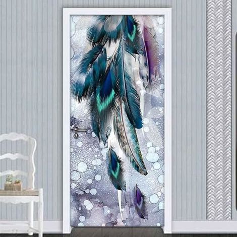 Tür-Aufkleber – Pfauenfeder – wasserfestes PVC – 3D – 77x200 cm (1/4)
