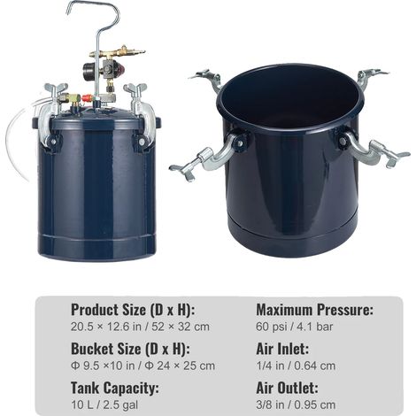 Olla a presión, capacidad de 10 L, diseño a prueba de fugas, 10 L 60 psi 4,1 bar (1/2)