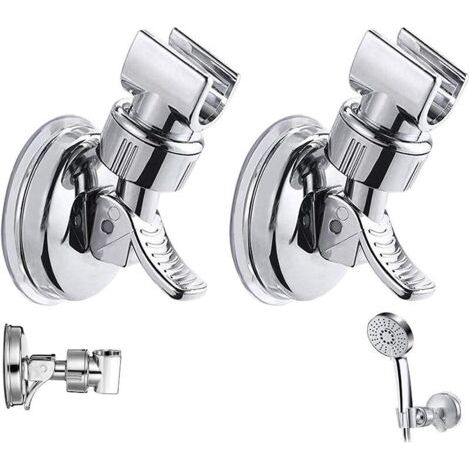 2pcs Support de pomme de douche rglable amovible support mural de douche ventouse support de tte de douche rutilisable sans perceuse tanche pour Salle de Bain Htel Carrelage en Verre Mtal (1/5)