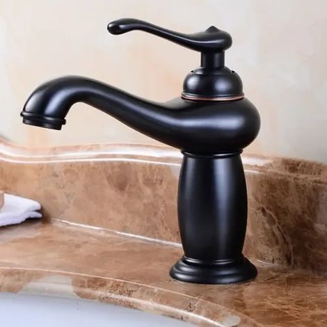 Robinet Rétro de Lavabo Évier en Laiton Céramique Robinet Antique Vintage Mitigeur Robinet d'Eau Froide/Chaude Remplacement Décoration pour Cuisine Salle de Bain Noir (1/3)