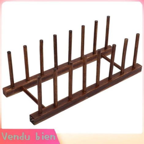 1x Égouttoir à vaisselle, pliable en bois composite, 8 colonnes, pour assiettes et bols, cuisine (1/5)