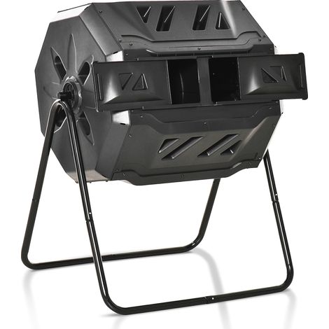Outsunny compostador de tambor giratorio con capacidad 160 litros de doble cámara y ventilación marco de acero para residuos orgánicos 71x65x96 cm (1/5)