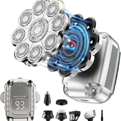 Rasoirs électriques 9D pour hommes chauves, rasoirs détachables 5 en 1 avec écran LED, étanches IPX7, rechargeables, pour la maison et les voyages