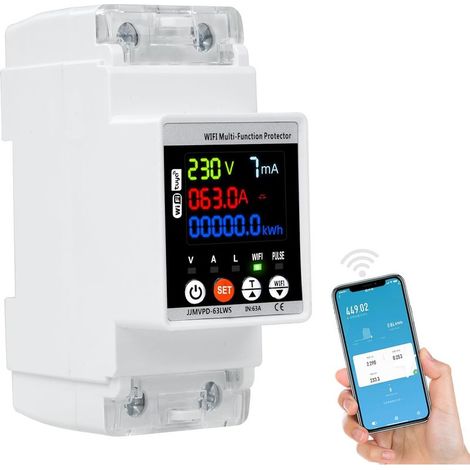 63A Compteur d'électricité sans fil Protection automatique contre les surtensions Parafoudre Compteur d'électricité CA Smart Protection contre les fuites par soustension (Tension réglable) (1/5)