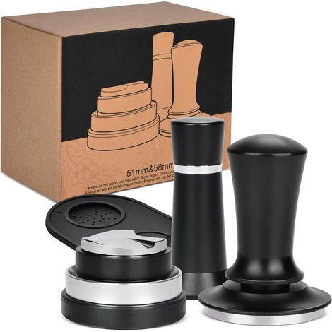 Set de Presse à Café en Acier Inoxydable 58 mm, Presseur Café avec Coussin Silicone, Tamper à café, Espresso Café Sabotage Accessoires de Cuisine, Tasseur Presse Noir (1/5)