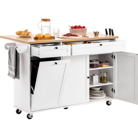 VEVOR Carrello da Cucina, Largo 153 cm, con Ruote, Piano Superiore Pieghevole, 2 Mobiletto, Mobiletto Portaoggetti, Portacoltelli, Porta Spezie e Portasciugamani, Tavolo per Sala da Pranzo