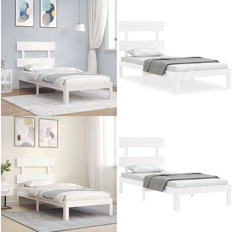 Massivholzbett ohne Matratze Weiß 90x200 cm Kiefernholz - Holzbett - Kiefernholzbett - Doppelbett - Weißes Bett - Lattenrost - Home & Living (1/5)