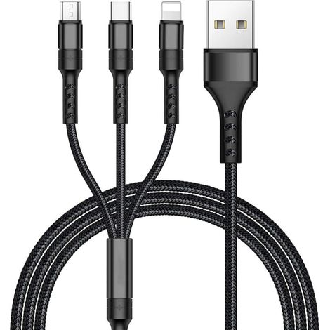[NON UTILIZZATO] Cavo multi USB, caricabatterie multi USB 3 in 1, cavo in nylon intrecciato con connettori Micro USB Type-C per Samsung Galaxy S10/S9/S8, Huawei P30/P20, Honor, OnePlus, Wiko, Kindle,  (1/4)