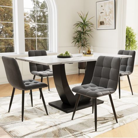 5-teiliges Tisch- und Stuhlset, Esstisch 140 x 80 x 75,5 cm, weiß HAVRYA (1/5)