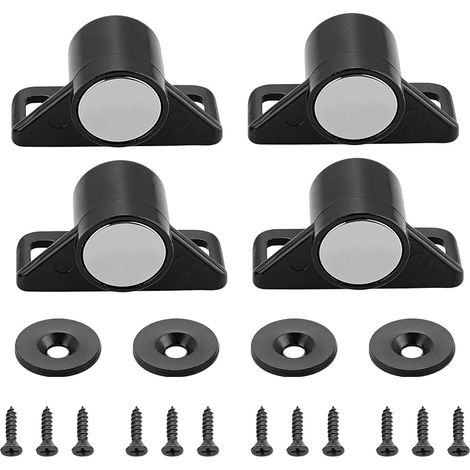 Pack de 4 loqueteau magnétique puissant en noir pour armoire, aimant pour porte de placard à fixation invisible, fermeture automatique pour cuisine, chambre, salle de bain (1/5)