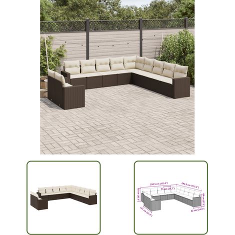 The Living Store 11-tlg. Garten-Sofagarnitur mit Kissen Braun Poly Rattan - Gartensorgsgarnitur - Outdoor Möbel - Lounge Set - Rattan Sofa - Gartenlounge (1/3)