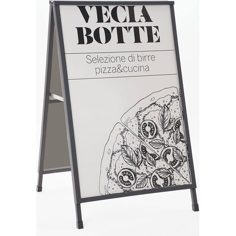Espositore Pubblicitario Bifacciale a Cavalletto Pieghevole 60x90 cm in Metallo Nero (1/5)