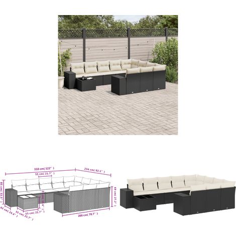 11-tlg. Garten-Sofagarnitur mit Kissen Schwarz Poly Rattan - Gartenmöbel Set - PE-Rattan Möbel - Outdoor Lounge - Esstisch - Sofasatz - Home & Living (1/3)