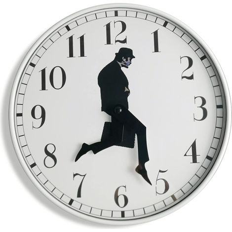 Wanduhr inspiriert von „The Ministry of Silly Walks“, für Schlafzimmer, Küche, Wohnzimmer, originelles Geschenk für die Inneneinrichtung, Weiß