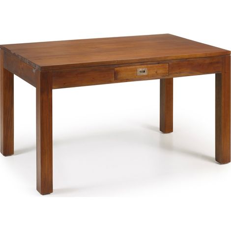 Table à manger coloniale en bois d'acajou massif 2 tiroirs Falkane 140cm (1/4)